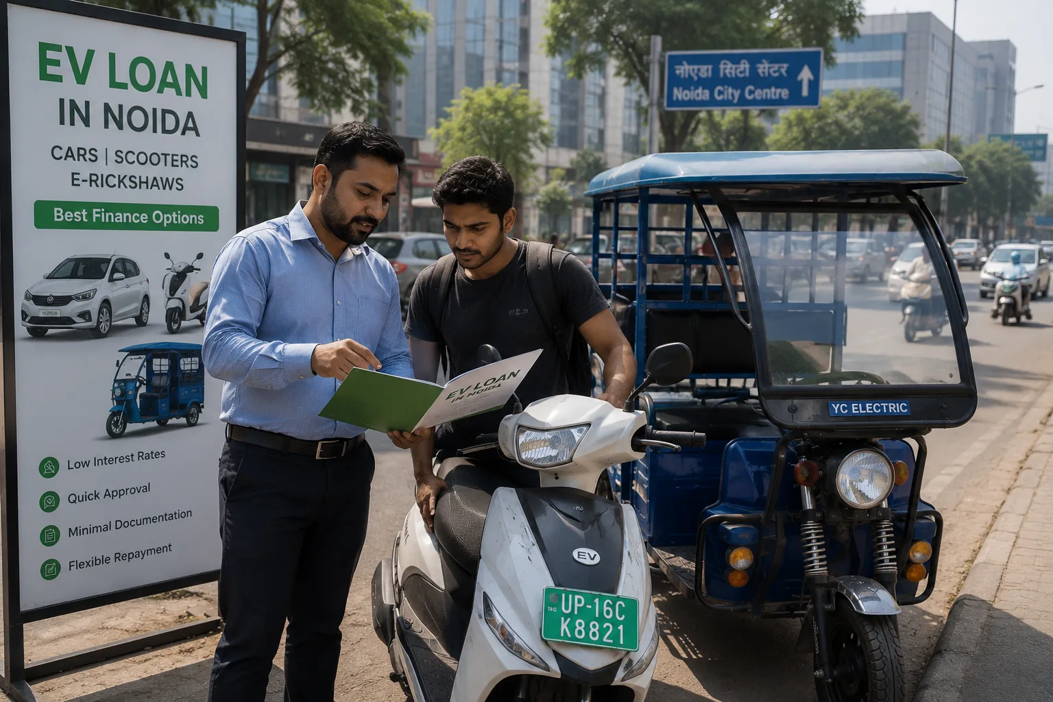 EV loan in Noida for electric scooters, cars and e-rickshaws — bank vs NBFC, real EMI numbers, and delivery-rider income proof
