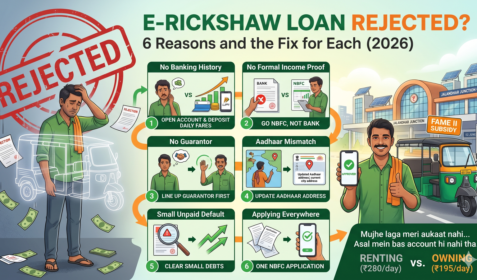 E-Rickshaw Loan Rejected? 6 Reasons and the Fix for Each