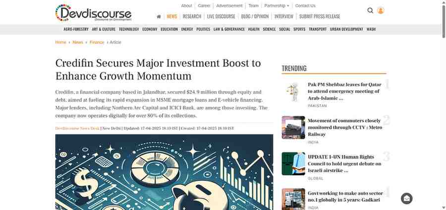 Press coverage by Credifin Secures Major Investment Boost to Enhance Growth Momentum