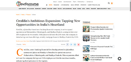 Press coverage by Credifin's Ambitious Expansion: Tapping New Opportunities in India's Heartland