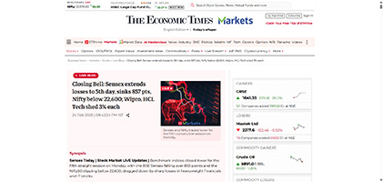 Press coverage by Closing Bell: Sensex extends losses to 5th day, sinks 857 pts, Nifty below 22,600; Wipro, HCL Tech shed 3% each