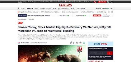 Press coverage by Sensex Today, Stock Market Highlights February 24: Sensex, Nifty fall more than 1% each on relentless FII selling