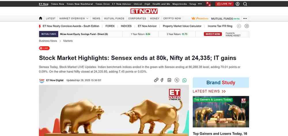 Press coverage by Stock Market Highlights: Sensex ends at 80k, Nifty at 24,335; IT gains