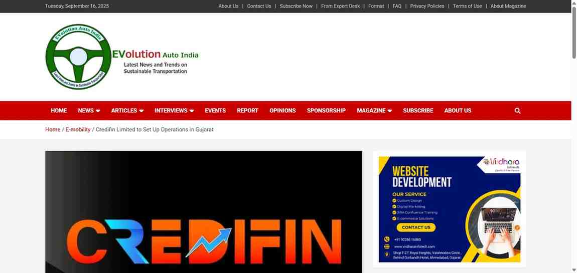 Press coverage by Credifin Limited to Set Up Operations in Gujarat