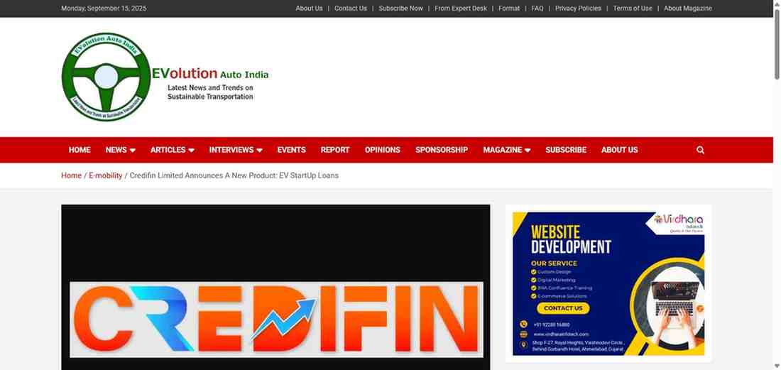 Press coverage by Credifin Limited Announces A New Product: EV StartUp Loans