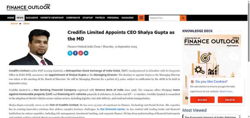 Finance Outlook India - Credifin appoints CEO as MD
