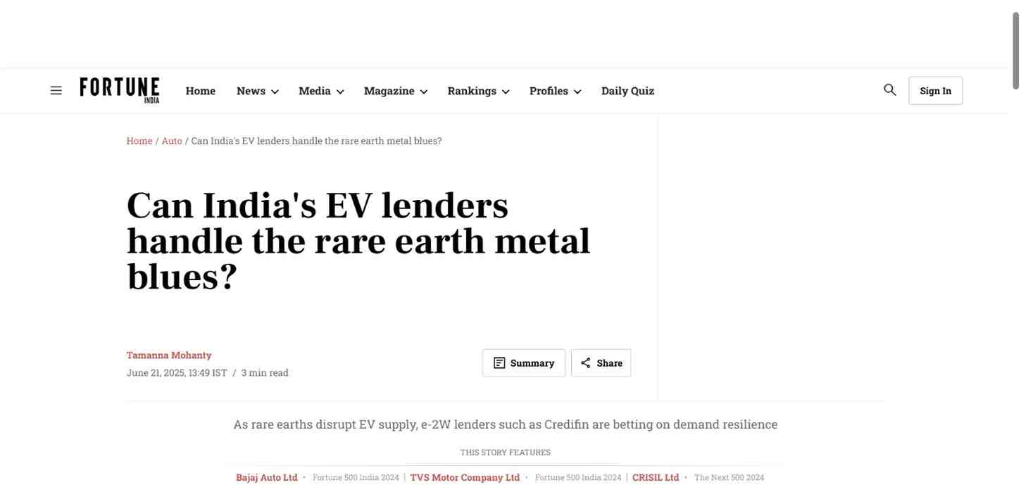 Press coverage by Can India's EV lenders handle the rare earth metal blues?