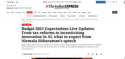 Press coverage by Budget 2025 Expectations Live Updates: From tax reforms to incentivising innovation in AI, what to expect from Nirmala Sitharaman’s speech