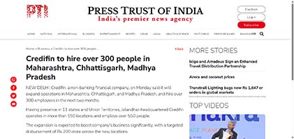 Press coverage by Credifin to hire over 300 people in Maharashtra, Chhattisgarh, Madhya Pradesh