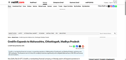 Press coverage by Credifin Expands to Maharashtra, Chhattisgarh, Madhya Pradesh