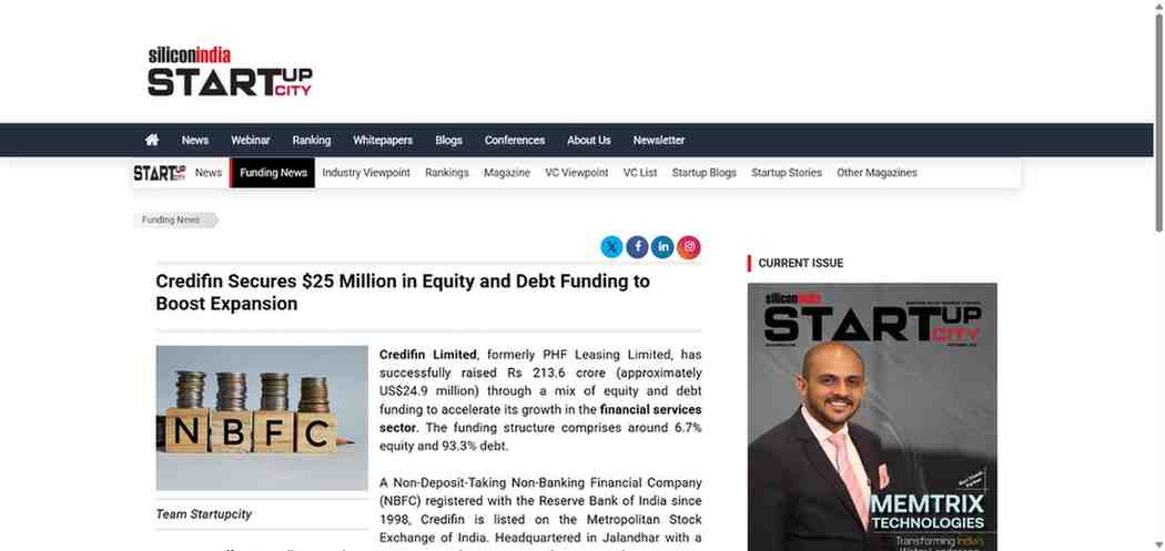 Press coverage by Credifin Secures $25 Million in Equity and Debt Funding to Boost Expansion
