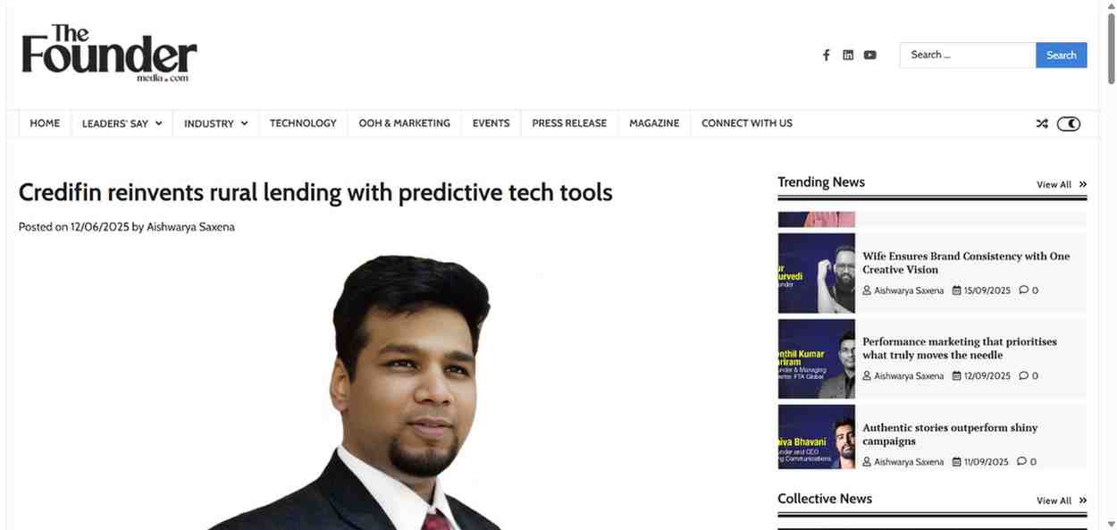 Press coverage by Credifin reinvents rural lending with predictive tech tools