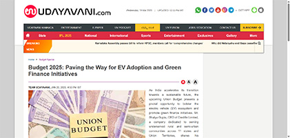 Press coverage by Budget 2025: Paving the Way for EV Adoption and Green Finance Initiatives